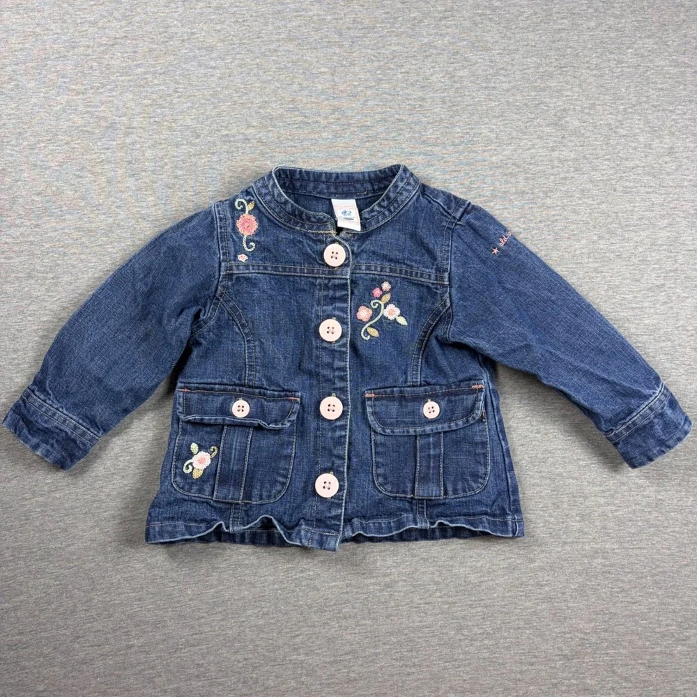 Old Navy Denim Jacket 12-18 Months y2k Floral Embroidered Blue Jean Coat
